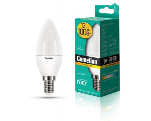 Лампа светодиодная LED12-C35/830/E14 12Вт 220В Camelion 13687