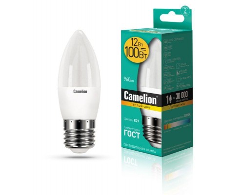 Лампа светодиодная LED12-C35/830/E27 12Вт 220В Camelion 13688