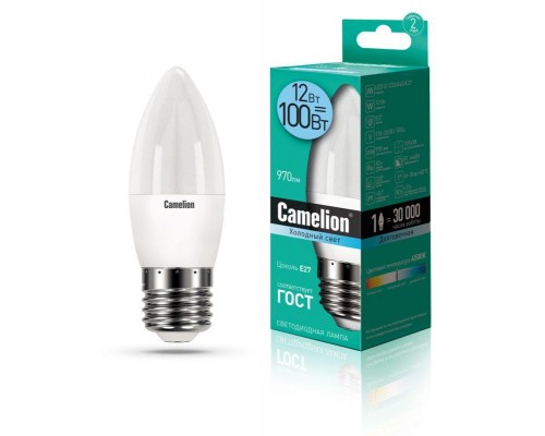 Лампа светодиодная LED12-C35/845/E27 12Вт 220В Camelion 13690