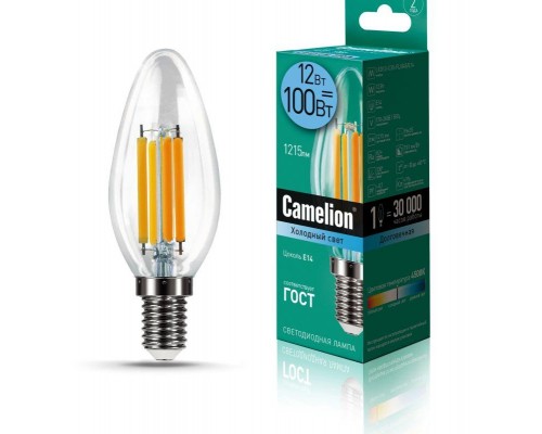 Лампа светодиодная LED12-C35-FL/845/E14 12Вт 220В Camelion 13709