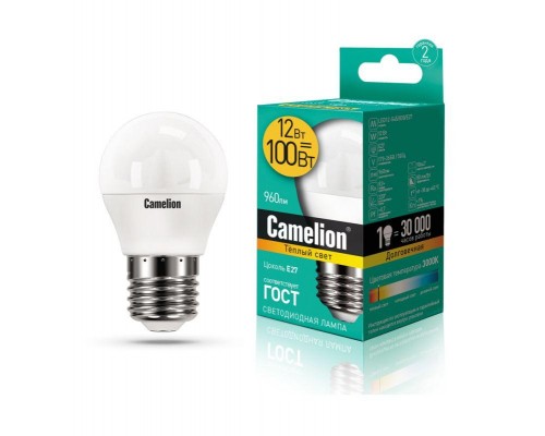 Лампа светодиодная LED12-G45/830/E27 12Вт 220В Camelion 13694