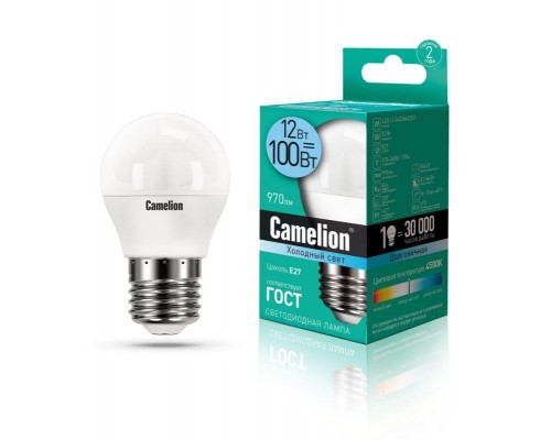 Лампа светодиодная LED12-G45/845/E27 12Вт 220В Camelion 13696