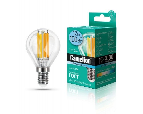 Лампа светодиодная LED12-G45-FL/845/E14 12Вт 220В Camelion 13713