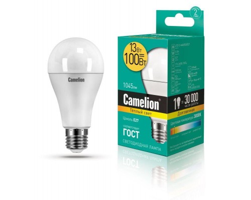 Лампа светодиодная LED13-A60/830/E27 13Вт грушевидная 3000К тепл. бел. E27 1045лм 220-240В Camelion 12045