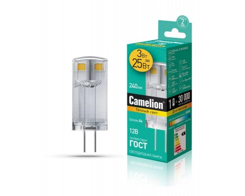 Лампа светодиодная LED3-G4-JC-NF/830/G4 3Вт 12В AC/DC Camelion 13700