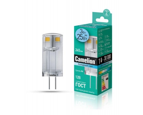 Лампа светодиодная LED3-G4-JC-NF/845/G4 3Вт 12В AC/DC Camelion 13701
