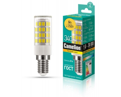 Лампа светодиодная LED4-Т26/830/E14 4Вт 220В Camelion 13155