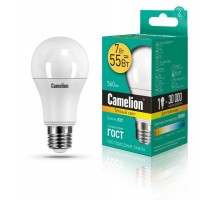Лампа светодиодная LED7-A60/830/E27 7Вт грушевидная 3000К тепл. бел. E27 490лм 220-240В Camelion 11253