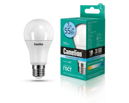 Лампа светодиодная LED7-A60/845/E27 7Вт грушевидная 4500К бел. E27 550лм 220-240В Camelion 11254
