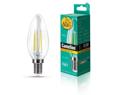 Лампа светодиодная LED7-C35-FL/830/E14 7Вт 220В Camelion 13452