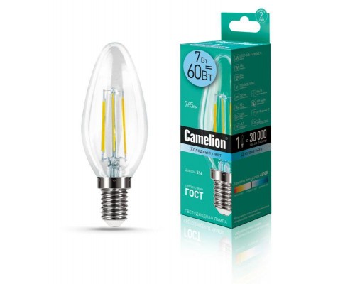 Лампа светодиодная LED7-C35-FL/845/E14 7Вт 220В Camelion 13453