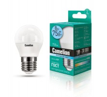 Лампа светодиодная LED8-G45/845/E27 8Вт шар 4500К бел. E27 750лм 170-265В Camelion 12394