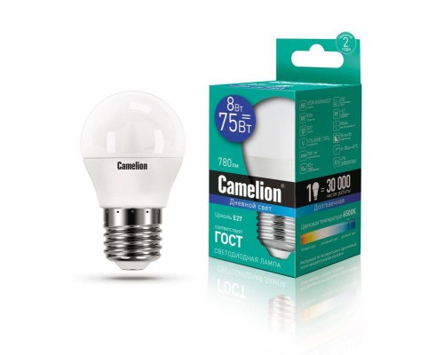 Лампа светодиодная LED8-G45/865/E27 8Вт 220В Camelion 13373