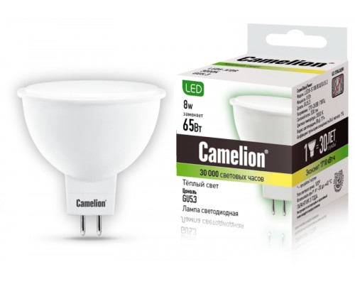 Лампа светодиодная LED8-S108/830/GU5.3 8Вт 220В Camelion 12871