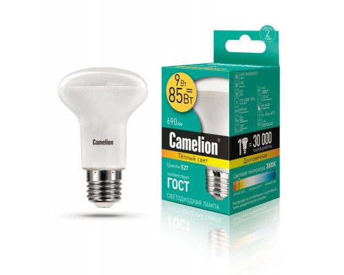 Лампа светодиодная LED9-R63/830/E27 9Вт 220В Camelion 13476
