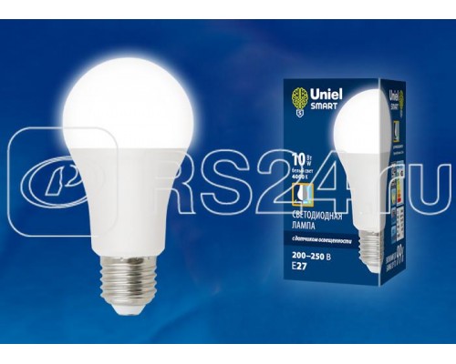 Лампа светодиодная LED-A60-10W/4000К/E27/PS PLS10WH с датчиком освещенности колюа мат. картон Uniel UL-00005710