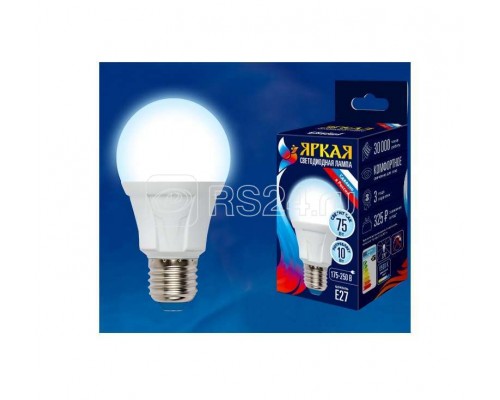 Лампа светодиодная LED-A60 10W/DW/E27/FR грушевидная PLP01WH форма А мат. серия ЯРКАЯ свет дневной 6500К упак. картон Uniel UL-00002004
