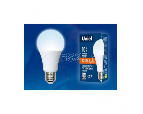 Лампа светодиодная LED-A60-10W/NW/E27/FR/12-24V грушевидная PLO55WH 12-24В форма A мат. бел. 4000К упак. картон Uniel UL-00002381