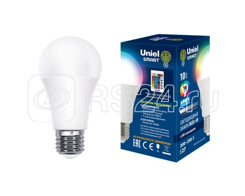 Лампа светодиодная LED-A60-10W/RGB/E27/REG PLS21WH с ИК сенсором RGB свет пульт ДУ (н/к) колба мат. картон Uniel UL-00006530