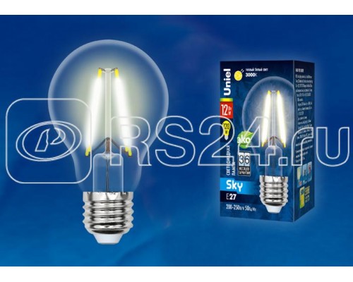 Лампа светодиодная LED-A60-12W/3000K/E27/CL PLS02WH Sky 12Вт A 3000К тепл. бел. прозр. картон Uniel UL-00004866