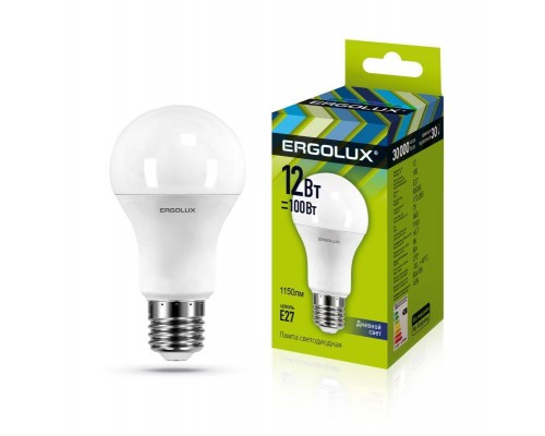 Лампа светодиодная LED-A60-12W-E27-6500K грушевидная ЛОН 172-265В Ergolux 12880