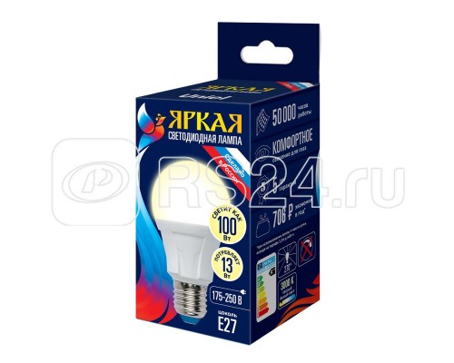 Лампа светодиодная LED-A60 13W/3000K/E27/FR PLP01WH Яркая мат. картон Uniel UL-00005030
