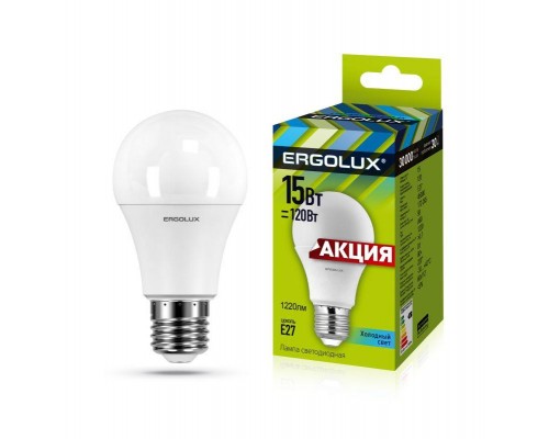 Лампа светодиодная LED-A60-15W-E27-4K ПРОМО ЛОН 15Вт Е27 4500К 220-240В Ergolux 13638