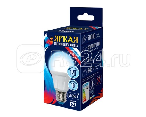 Лампа светодиодная LED-A60 16W/6500K/E27/FR PLP01WH Яркая мат. картон Uniel UL-00005035