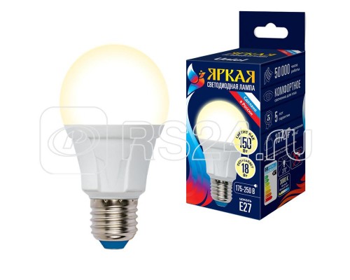 Лампа светодиодная LED-A60 18W/3000K/E27/FR PLP01WH Яркая мат. картон Uniel UL-00005036