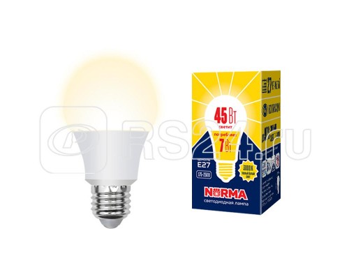 Лампа светодиодная LED-A60-7W/3000K/E27/FR/NR Norma мат. картон Volpe UL-00005619