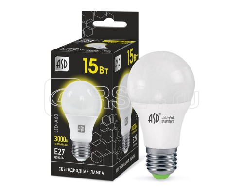 Лампа светодиодная LED-A60-black 15Вт 230В Е27 3000К 1350лм ASD 4690612034416