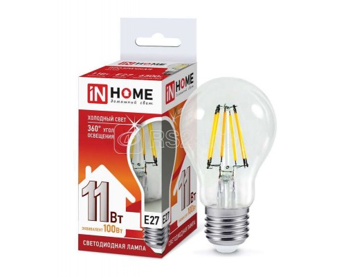 Лампа светодиодная LED-A60-deco 11Вт 230В Е27 6500К 990лм прозр. IN HOME 4690612026169