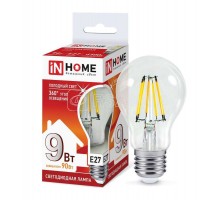 Лампа светодиодная LED-A60-deco 9Вт 230В Е27 6500К 810лм прозр. IN HOME 4690612026107