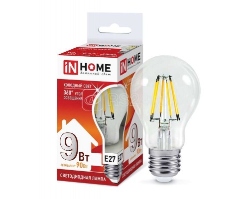 Лампа светодиодная LED-A60-deco 9Вт 230В Е27 6500К 810лм прозр. IN HOME 4690612026107