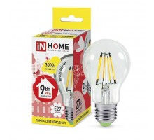 Лампа светодиодная LED-A60-deco 9Вт грушевидная 230В E27 3000К 810лм прозр. IN HOME 4690612008066