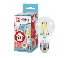 Лампа светодиодная LED-A60-deco 9Вт грушевидная 230В E27 4000К 810лм прозр. IN HOME 4690612008073