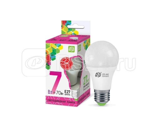 Лампа светодиодная LED-A60-standard 7Вт 230В E27 6500К 630Лм ASD 4690612018997
