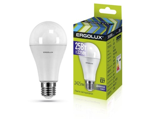 Лампа светодиодная LED-A65-25W-E27-6K ЛОН 25Вт E27 6500К 180-240В Ergolux 14228