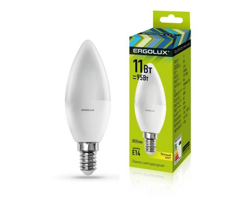 Лампа светодиодная LED-C35-11W-E14-3K Свеча 11Вт E14 3000К 172-265В Ergolux 13618