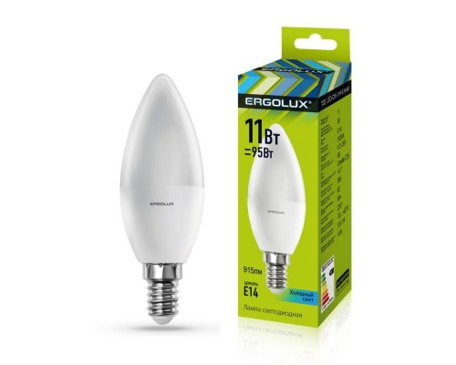 Лампа светодиодная LED-C35-11W-E14-4K Свеча 11Вт E14 4500К 172-265В Ergolux 13619