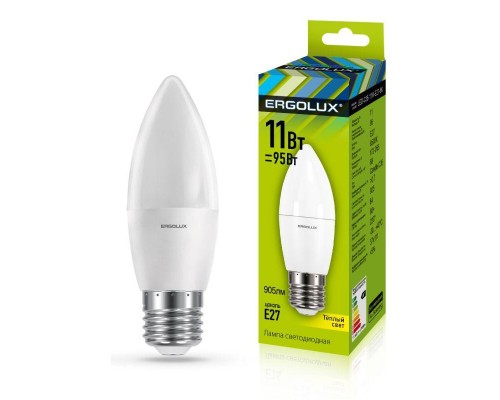 Лампа светодиодная LED-C35-11W-E27-3K Свеча 11Вт E27 3000К 172-265В Ergolux 13621