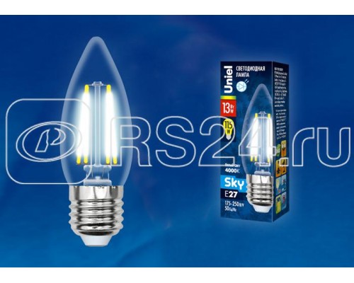 Лампа светодиодная LED-C35-13W/4000K/E27/CL PLS02WH Sky прозр. картон Uniel UL-00005902