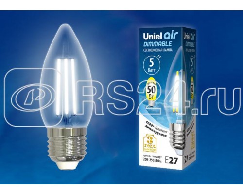 Лампа светодиодная LED-C35-5W/NW/E27/CL/DIM GLA01TR Air диммир. картон Uniel UL-00003642