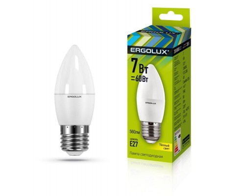 Лампа светодиодная LED-C35-7W-E27-3K Свеча 7Вт E27 3000К 172-265В Ergolux 13297