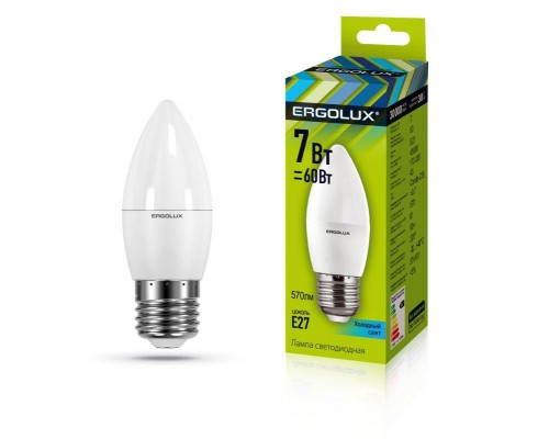 Лампа светодиодная LED-C35-7W-E27-4K Свеча 7Вт E27 4500К 172-265В Ergolux 13298