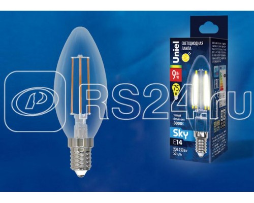 Лампа светодиодная LED-C35-9W/3000K/E14/CL PLS02WH Sky прозр. картон Uniel UL-00005160