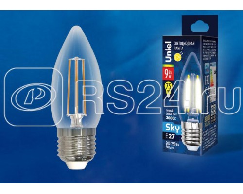 Лампа светодиодная LED-C35-9W/3000K/E27/CL PLS02WH Sky прозр. картон Uniel UL-00005162