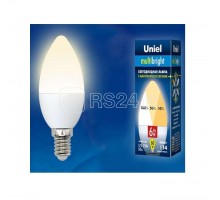 Лампа светодиодная LED-C37-6W/WW/E14/FR/MB PLM11WH форма свеча мат. Multibright свет теплый бел. 3000К 100-50-10 упак. картон Uniel UL-00002373
