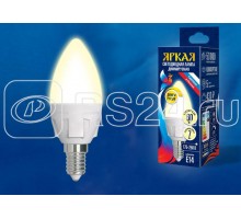 Лампа светодиодная LED-C37 7W/3000K/E14/FR/DIM PLP01WH Яркая 7Вт свеча 3000К тепл. бел. диммир. мат. картон Uniel UL-00004296