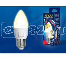 Лампа светодиодная LED-C37 7W/3000K/E27/FR/DIM PLP01WH Яркая 7Вт свеча 3000К тепл. бел. диммир. мат. картон Uniel UL-00004297